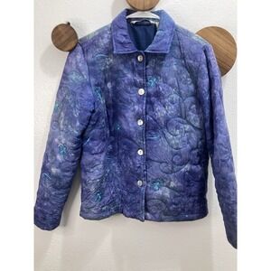 French Laundry Jacket Women S Indigo Blue Quilted Teal Embroidered Floral Art